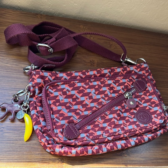 Kipling Burgundy and Blue Geometric Crossbody Bag - Picture 1 of 4